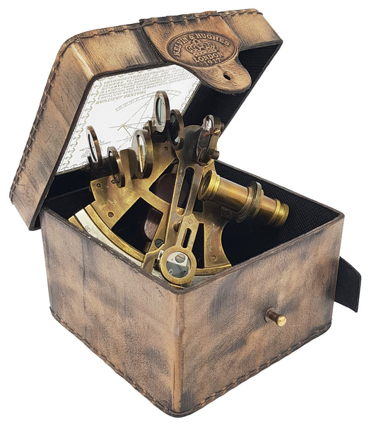 Brass Nautical - Brass Navigation Instrument Sextante Navegacion Marine Sextant in Leather Gift Box - Slow Motion Mechanism - 1853