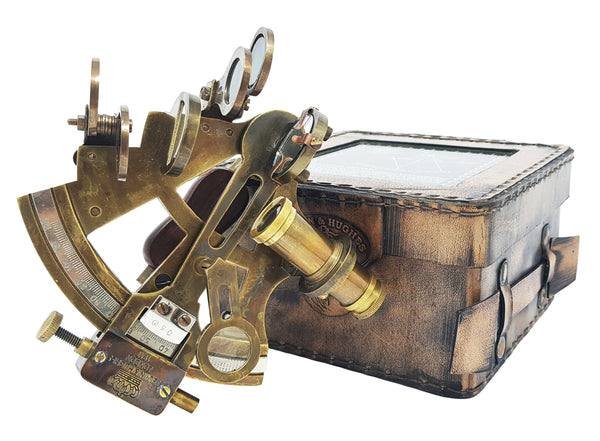 Brass Nautical - Brass Navigation Instrument Sextante Navegacion Marine Sextant in Leather Gift Box - Slow Motion Mechanism - 1853