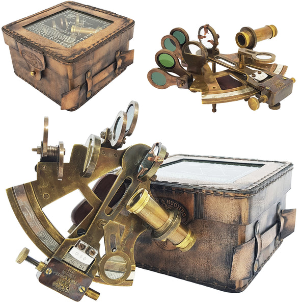 Brass Nautical - Brass Navigation Instrument Sextante Navegacion Marine Sextant in Leather Gift Box - Slow Motion Mechanism - 1853