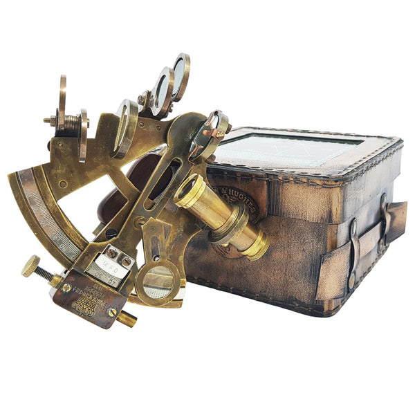 Brass Nautical - Brass Navigation Instrument Sextante Navegacion Marine Sextant in leather case - Slow Motion Mechanism - 1853 BN