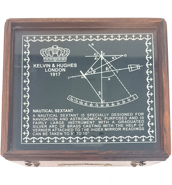 Brass Nautical - Brass Sextant Instrument Nautical Sextent for Navigation Gift Marine Antique Functional Astrolabe, in Hardwood Gift Box - 1855