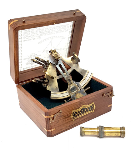 Brass Nautical - Brass Sextant Instrument Nautical Sextent for Navigation Gift Marine Antique Functional Astrolabe, in Hardwood Gift Box - 1855