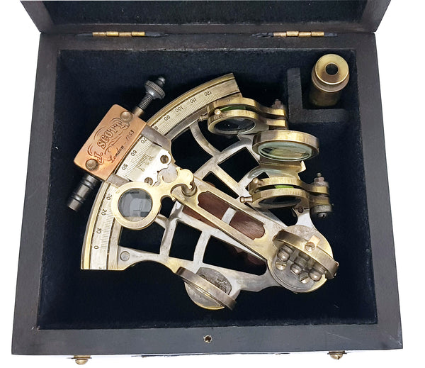 Brass Nautical Sextant Brass Navigation Instrument Sextante Navegacion Marine Sextant in Hardwood Box - 1864