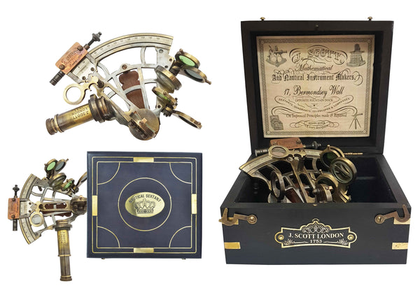 Brass Nautical Sextant Brass Navigation Instrument Sextante Navegacion Marine Sextant in Hardwood Box - 1864