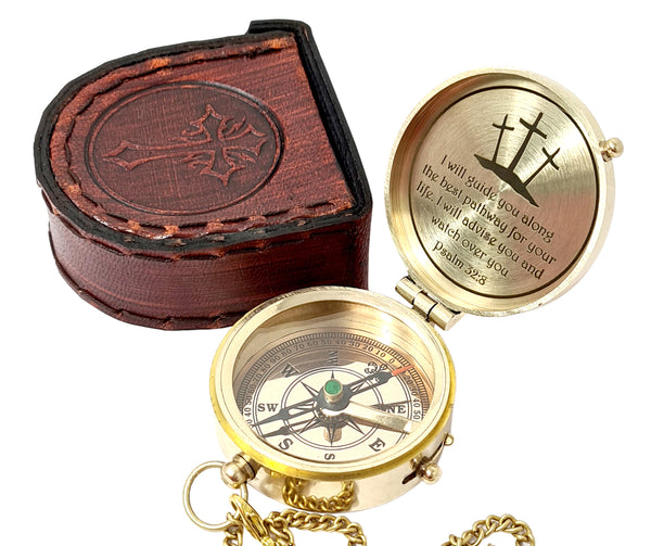 Brass Nautical - Brass Compass Engraved with Religious Scripture Verse, Gift for Son, Grandson, Daughter, Baptism, Confirmation Communion Godson Church Graduation Day - 11674