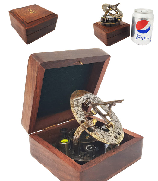 Brass Compass - Antique Brass Sundial Compass Marine Boat Gift Pocket Sun Dial in Box Nautical Marine Gift Sun Clock Pirate Ship Replica Watch - 1663