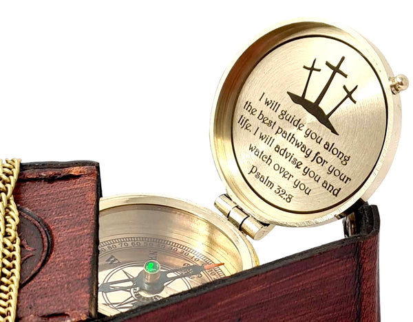 Brass Nautical - Brass Compass Engraved with Religious Scripture Verse, Gift for Son, Grandson, Daughter, Baptism, Confirmation Communion Godson Church Graduation Day - 11674