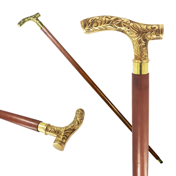 Brass Nautical Embossed Brass Handle Walking Stick
 - 10539