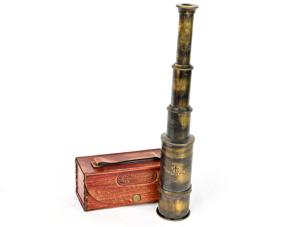 Brass Nautical - 12x Pirate's Functional Telescope | Made of Brass | Glass Optics | Captain's Spyglass| Camouflage Finish | 17in Long | 1Pc in Leather Case | Handheld Style Spyglass - 20201