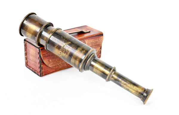 Brass Nautical - 12x Pirate's Functional Telescope | Made of Brass | Glass Optics | Captain's Spyglass| Camouflage Finish | 17in Long | 1Pc in Leather Case | Handheld Style Spyglass - 20201