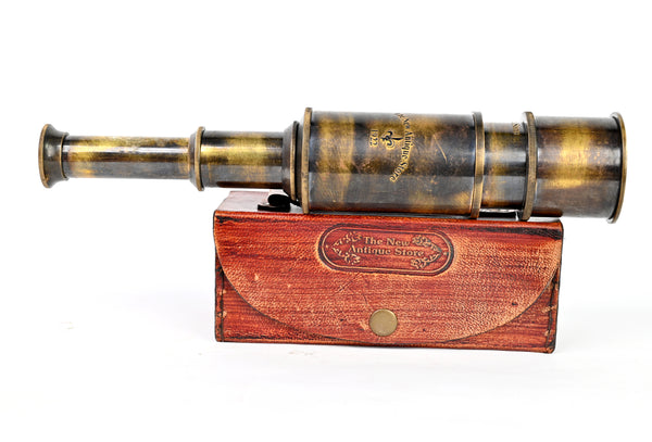 Brass Nautical - 12x Pirate's Functional Telescope | Made of Brass | Glass Optics | Captain's Spyglass| Camouflage Finish | 17in Long | 1Pc in Leather Case | Handheld Style Spyglass - 20201