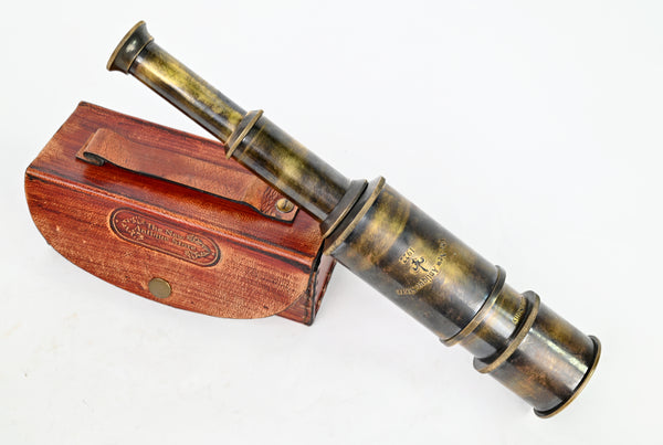 Brass Nautical - 12x Pirate's Functional Telescope | Made of Brass | Glass Optics | Captain's Spyglass| Camouflage Finish | 17in Long | 1Pc in Leather Case | Handheld Style Spyglass - 20201