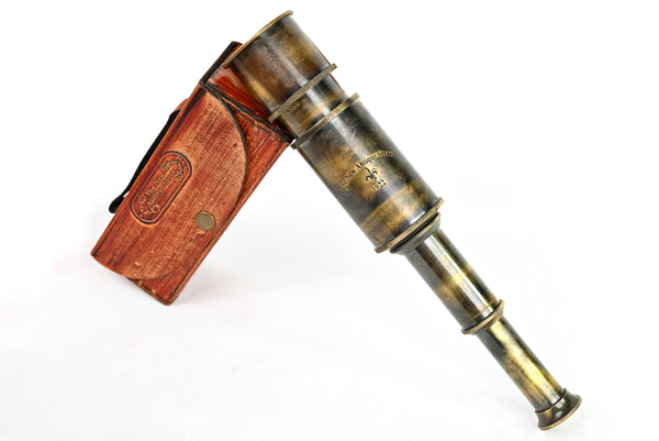 Brass Nautical - 12x Pirate's Functional Telescope | Made of Brass | Glass Optics | Captain's Spyglass| Camouflage Finish | 17in Long | 1Pc in Leather Case | Handheld Style Spyglass - 20201