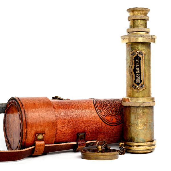 Brass Nautical - Functional Telescope | Brass Made | Glass Optics and High Magnfication | Kid's Telescope | Camouflage Finish | 18in Long | 1 Pc in Leather Bag | Handheld Antique Style | Spyglass - 20207