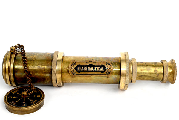 Brass Nautical - Functional Telescope | Brass Made | Glass Optics and High Magnfication | Kid's Telescope | Camouflage Finish | 18in Long | 1 Pc in Leather Bag | Handheld Antique Style | Spyglass - 20207