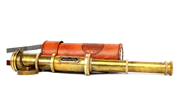 Brass Nautical - Functional Telescope | Brass Made | Glass Optics and High Magnfication | Kid's Telescope | Camouflage Finish | 18in Long | 1 Pc in Leather Bag | Handheld Antique Style | Spyglass - 20207