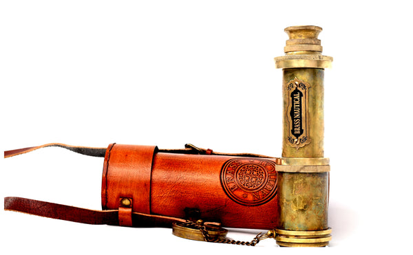 Brass Nautical - Functional Telescope | Brass Made | Glass Optics and High Magnfication | Kid's Telescope | Camouflage Finish | 18in Long | 1 Pc in Leather Bag | Handheld Antique Style | Spyglass - 20207