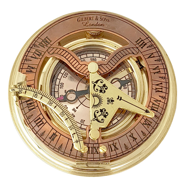 Brass Nautical - Antique Brass & Copper Sundial Compass, Sundial Clock in Box Gift Sun Clock Ship Replica Watch - 16059