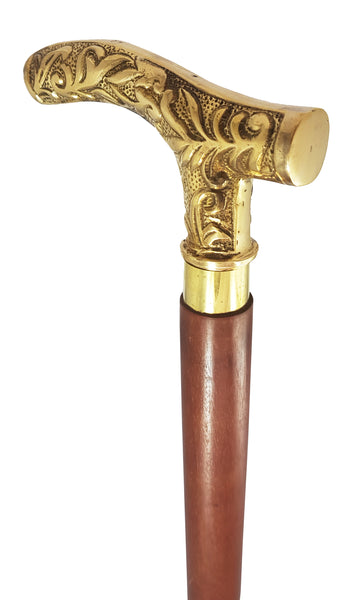 Brass Nautical Embossed Brass Handle Walking Stick
 - 10539