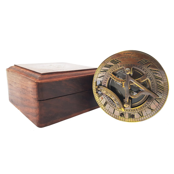 Brass Compass - Antique Brass Sundial Compass Marine Boat Gift Pocket Sun Dial in Box Nautical Marine Gift Sun Clock Pirate Ship Replica Watch - 1663