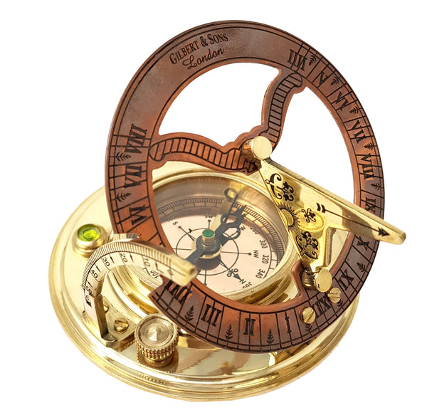 Brass Nautical - Antique Brass & Copper Sundial Compass, Sundial Clock in Box Gift Sun Clock Ship Replica Watch - 16059