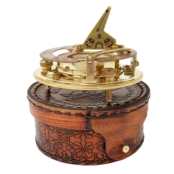 Brass Nautical - Antique Brass & Copper Sundial Compass, Sundial Clock in Box Gift Sun Clock Ship Replica Watch - 16059