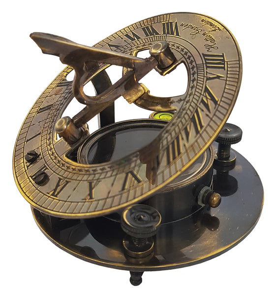 Brass Compass - Antique Brass Sundial Compass Marine Boat Gift Pocket Sun Dial in Box Nautical Marine Gift Sun Clock Pirate Ship Replica Watch - 1663