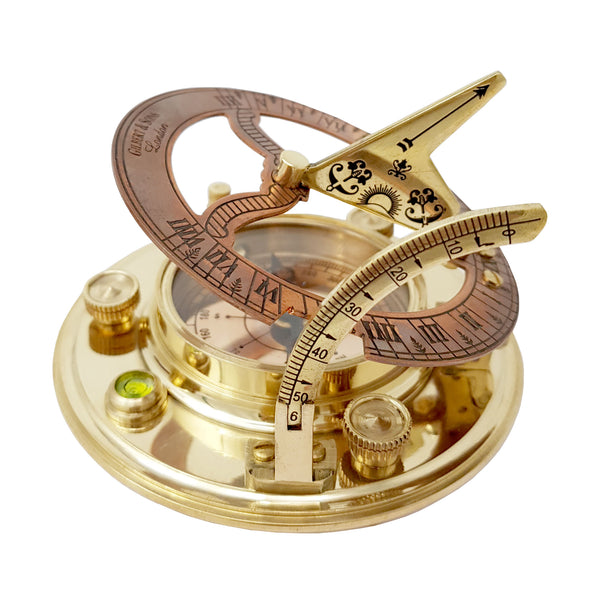 Brass Nautical - Antique Brass & Copper Sundial Compass, Sundial Clock in Box Gift Sun Clock Ship Replica Watch - 16059