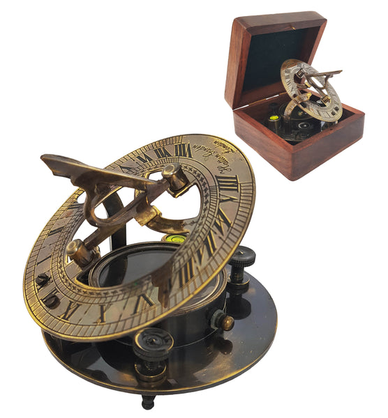 Brass Compass - Antique Brass Sundial Compass Marine Boat Gift Pocket Sun Dial in Box Nautical Marine Gift Sun Clock Pirate Ship Replica Watch - 1663