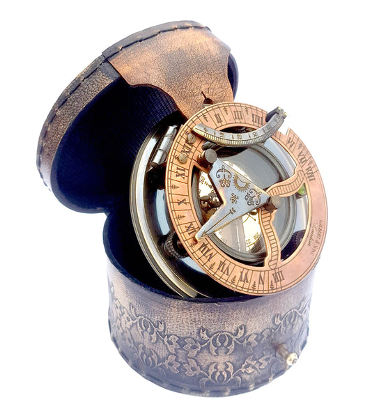 Brass Nautical - Handmade Brass Sundial Compass in Gift Box Sun Dial Watch Navigation - 16062