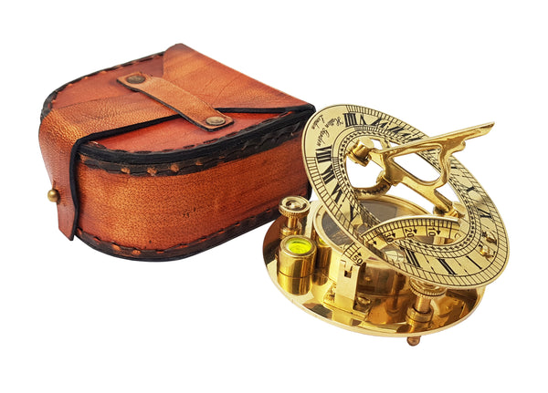 Brass Nautical - Sundial Compass with Intricate Detailing Comes in an Exquisite Top Grain Leather Case - Premium Sundial Compass - 16061