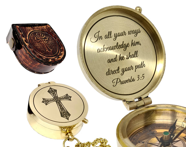 Brass Nautical - Brass Compass Engraved with Religious Scripture Verse, Gift for Son, Grandson, Daughter, Baptism, Confirmation Communion Godson Church Graduation Day - 11676