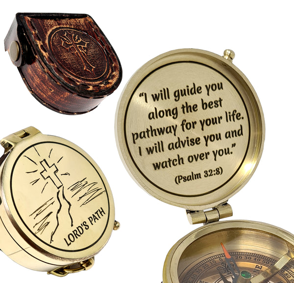 Brass Nautical - Brass Compass Engraved with Religious Scripture Verse, Gift for Son, Grandson, Daughter, Baptism, Confirmation Communion Godson Church Graduation Day - 11678