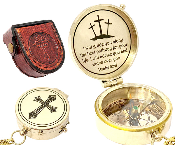 Brass Nautical - Brass Compass Engraved with Religious Scripture Verse, Gift for Son, Grandson, Daughter, Baptism, Confirmation Communion Godson Church Graduation Day - 11674