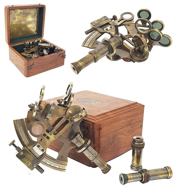 Brass Nautical - Sextant Brass Navigation Instruments Sextante Navegacion Marine Sextant in Rosewood Gift Box - Slow Motion Mechanism - 4 inches - 1803