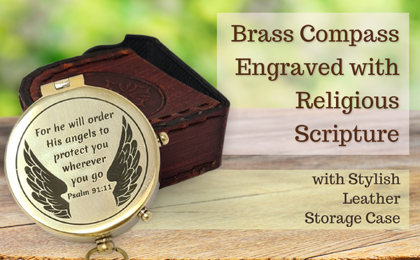 Brass Nautical - Brass Compass Engraved with Religious Scripture Verse, Gift for Son, Grandson, Daughter, Baptism, Confirmation Communion Godson Church Graduation Day - 11672